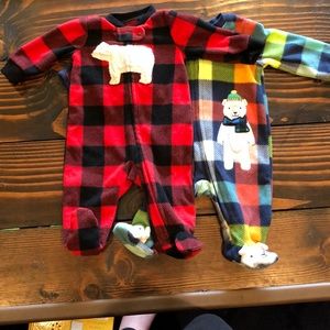 Two fleece zip up one piece pajamas